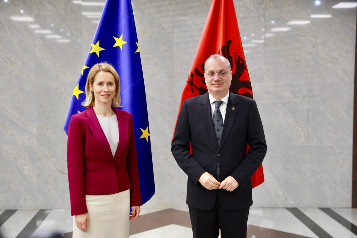 IgliHasani's tweet photo. Welcome to Tirana, dear Kaja. 
A pleasure to exchange views and reaffirm the excellent cooperation between Albania and the EU in foreign, security, and defence policy. 

Albania remains firmly committed to opening all clusters by 2025 and concluding accession negotiations by 2027. Our European path is clear and unwavering.