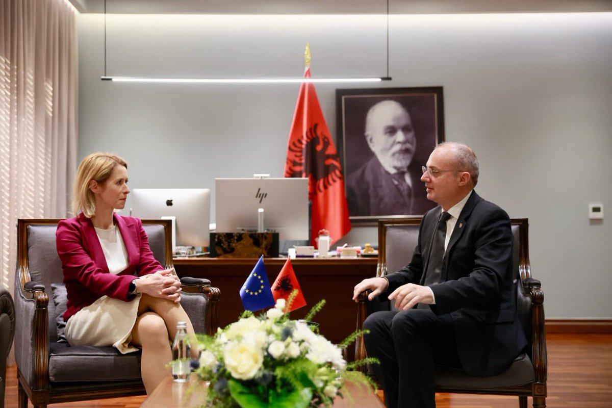 IgliHasani's tweet photo. Welcome to Tirana, dear Kaja. 
A pleasure to exchange views and reaffirm the excellent cooperation between Albania and the EU in foreign, security, and defence policy. 

Albania remains firmly committed to opening all clusters by 2025 and concluding accession negotiations by 2027. Our European path is clear and unwavering.