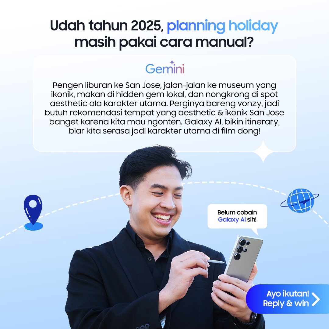 samsungID's tweet photo. It’s giving 2010~ kalo kamu masih bikin itinerary manual!🧐🤯✨

Ayo rencanain #DreamHolidayxS25 kamu pake Galaxy S25 Series!

🎁Menangkan digital money 500K untuk 2 orang &amp; a-full-day experience with #GalaxyS25 Series untuk 1 orang yang beruntung!🎁

Ditunggu sampai 28 April ya! https://t.co/ygAmG0F2m5