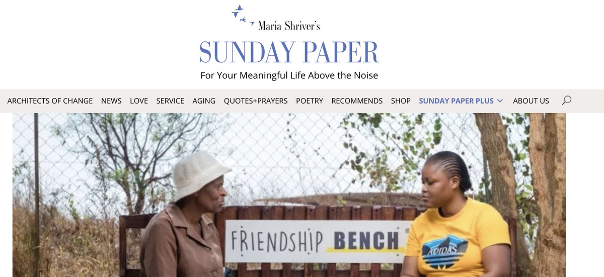 Friendship Bench (@friendshipbench) on Twitter photo Friendship Bench is honored to be featured by the <a href="/mariashriver/">Maria Shriver</a> Sunday Paper which captures how our Founder Dixon Chibanda and 14 grandmothers sparked a mental health revolution, and how this work continues through our growing global community.
👉 mariashriversundaypaper.com/dr-dixon-chiba… Friendship Bench is honored to be featured by the <a href="/mariashriver/">Maria Shriver</a> Sunday Paper which captures how our Founder Dixon Chibanda and 14 grandmothers sparked a mental health revolution, and how this work continues through our growing global community.
👉 mariashriversundaypaper.com/dr-dixon-chiba…