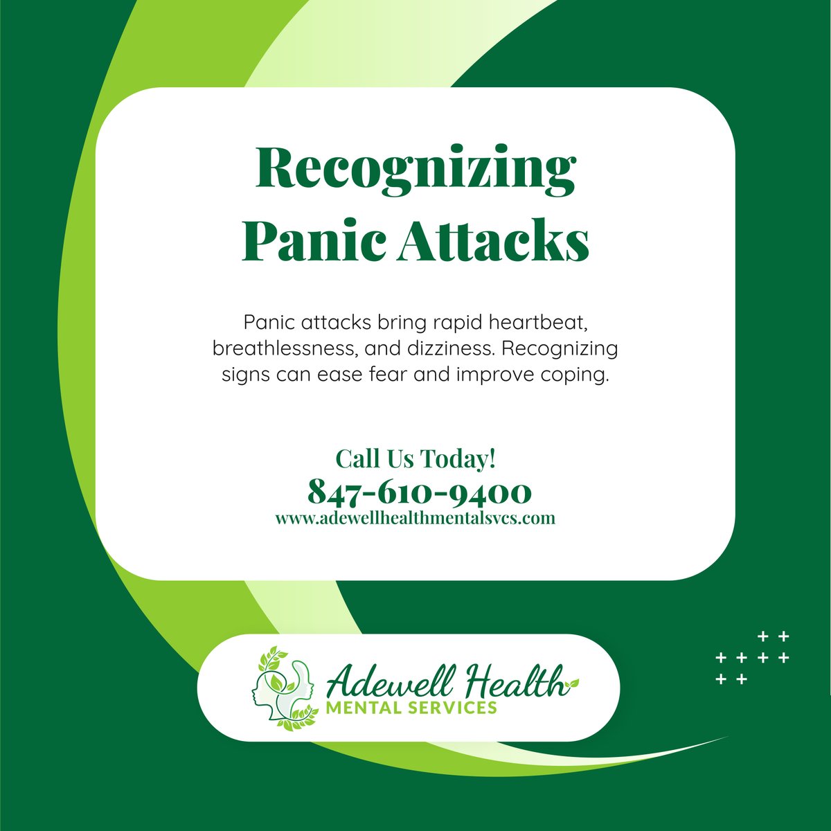Adewell_Health's tweet photo. Panic attacks can feel overwhelming, but recognizing symptoms helps with better management. Support is available. Book your appointments now: https://t.co/r70fN4GZzz. 

#MentalHealthClinic #RollingMeadowsIL #ChicagoILUSA #PanicAttackAwareness #AnxietyRelief https://t.co/f4wk7kvo3O