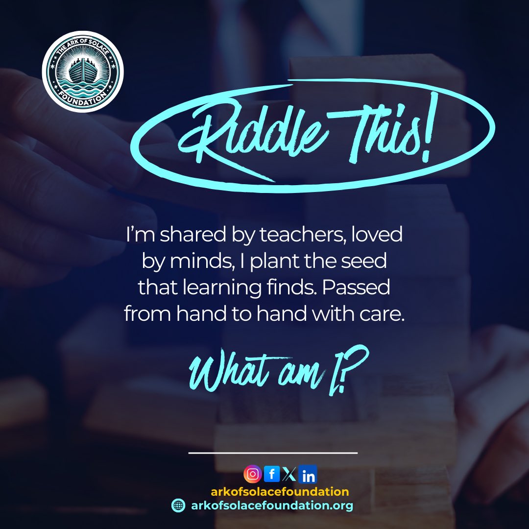 TheArkofSolace's tweet photo. Drop your answers below and tag a friend to join in the fun with you! 

=
#TAOS #TheArkOfSolaceFoundation #NonProfit #Tuesday #SkillEmpowerment #EducationIsPower #RiddleMeThis #KnowledgeIsKey #LevelUpChallenge #RiddleMeThis Benz #PalmPayWishDay https://t.co/BbtBGaZ50R