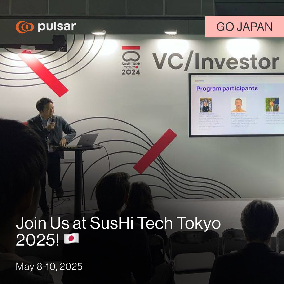 We are excited to announce our participation in SusHi Tech Tokyo 2025, one of Asia's largest startup conferences.

Business Days: Thursday, May 8 – Friday, May 9, 2025
Public Day: Saturday, May 10, 2025

#SusHiTechTokyo2025 #Innovation #SustainableCities #TechStartups #GOJAPAN