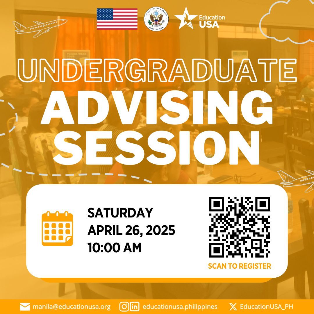 Start your journey to studying in the United States and join our virtual undergraduate advising session on April 26, 2025 (Saturday) at 10 AM on ZOOM. 🚀

This event is open to all those interested in pursuing an undergraduate degree in U.S.schools and universities.