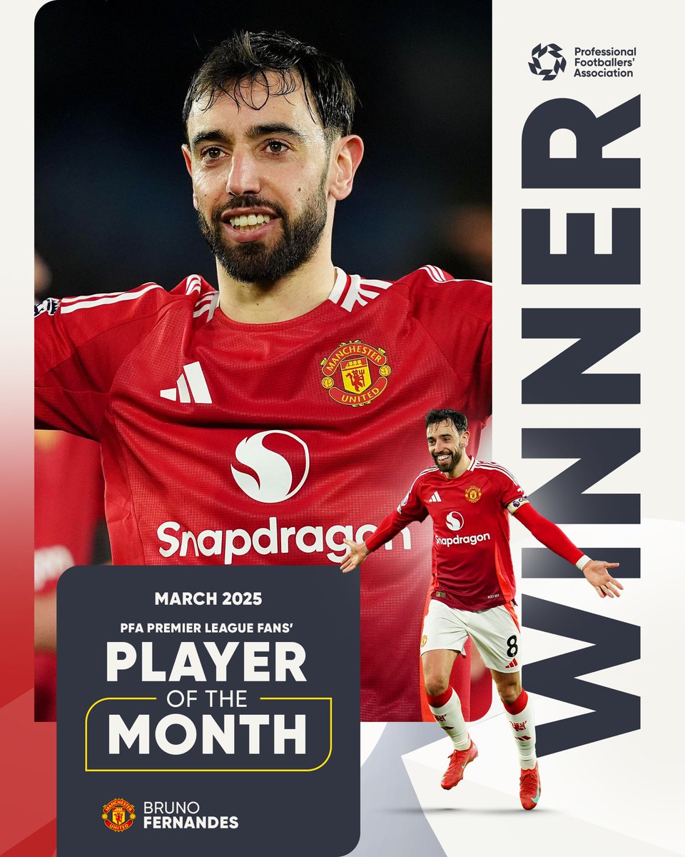 PFA's tweet photo. Bruno.🫡🇵🇹

Your PFA Premier League Fans’ Player of the Month for March. 🏆

#MUFC | @ManUtd https://t.co/mAaFUEl3cT