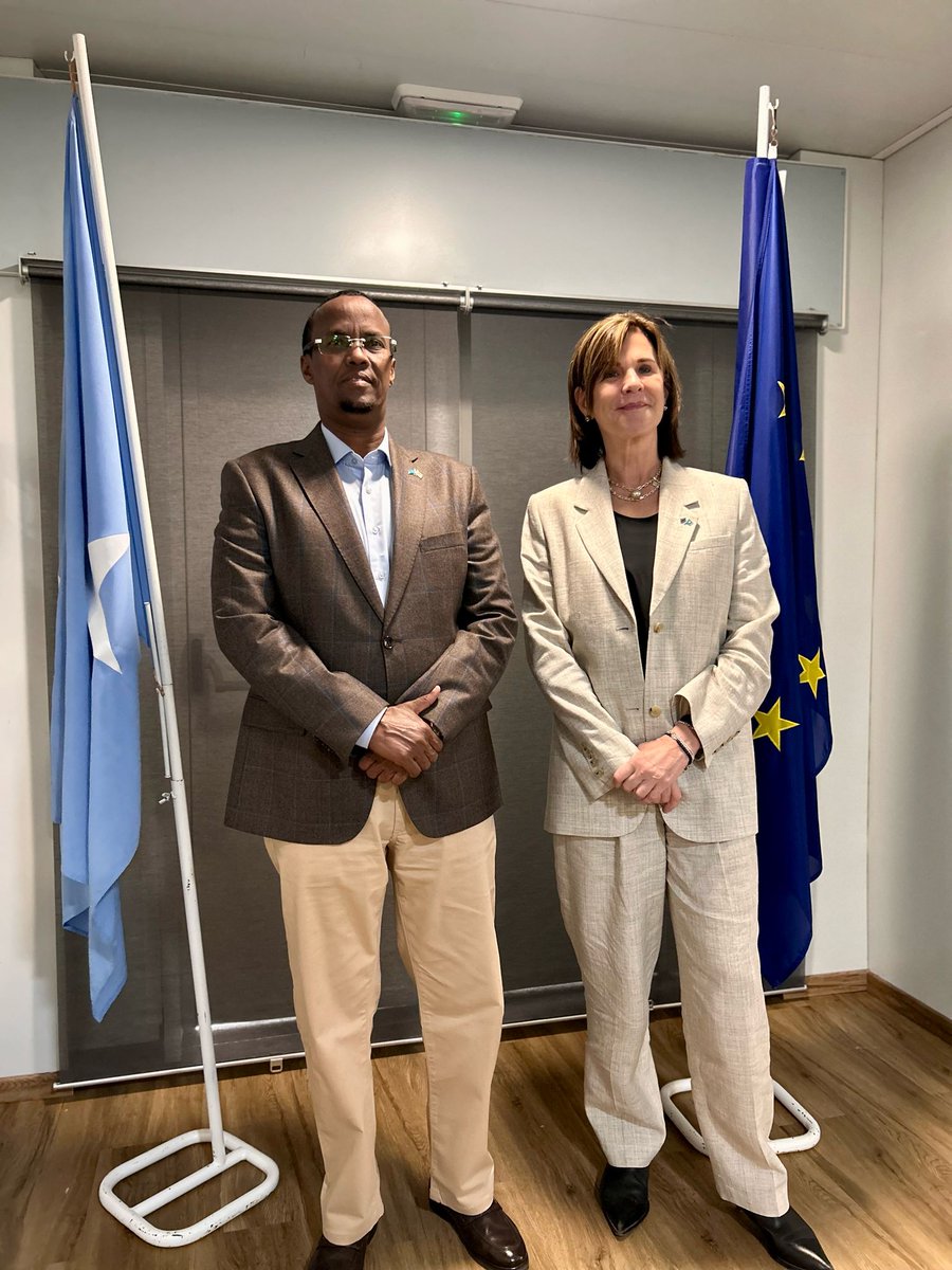 EU Amb. Karin Johansson, met Pres. of Hirshabelle state <a href="/GudlaweHussein/">Ali Gudlawe Hussein</a>, and Pres. of Galmudug state  <a href="/MrQoorqoor/">Ahmed Abdi Karie</a>. Discussions focused on the importance of a united approach building security and political inclusivity in Somalia as well as on EU engagement across the country 🇪🇺🇸🇴