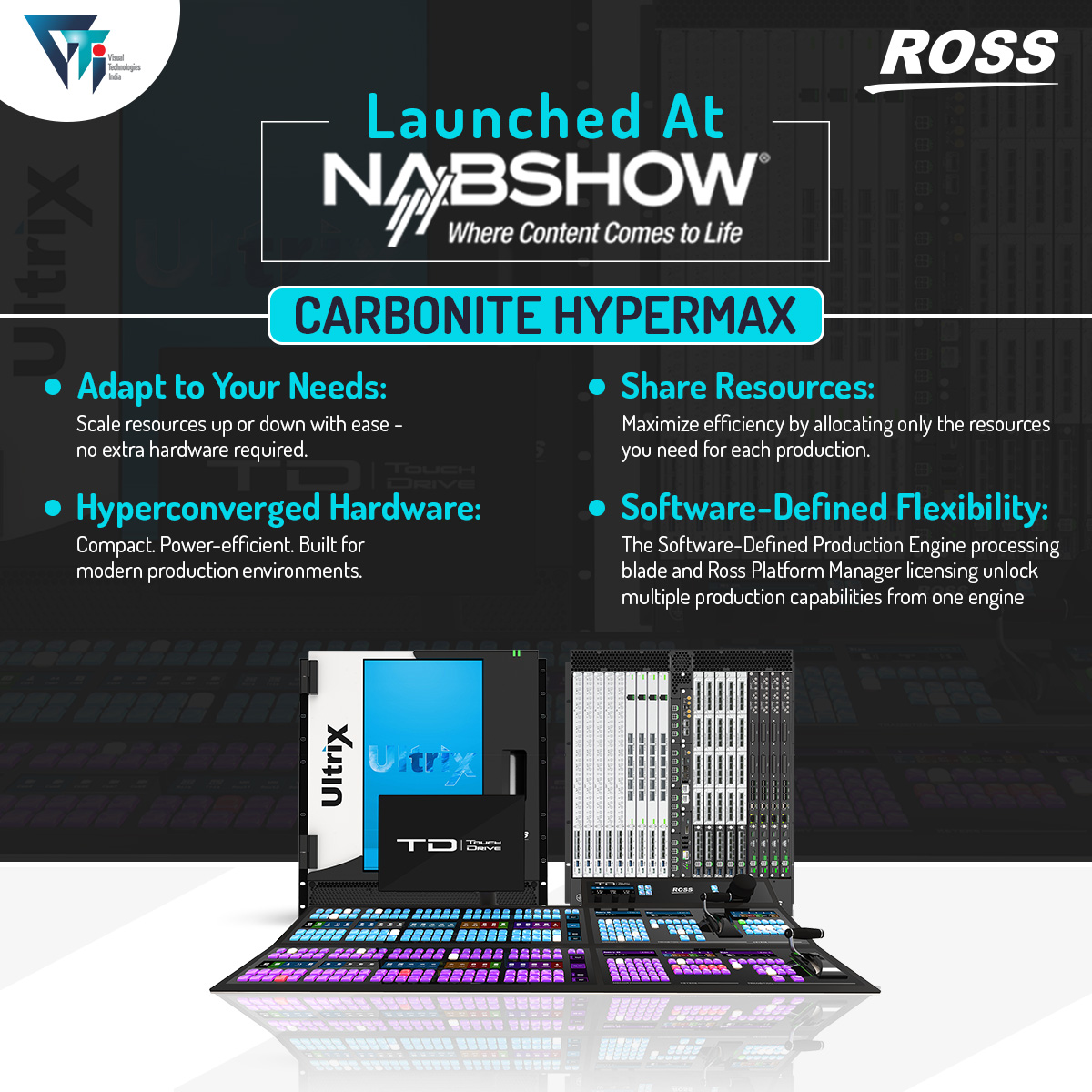 Meet Carbonite HyperMax!

<a href="/ross_video/">Ross Video</a>'s A flexible and powerful platform for production switching, routing, video and audio processing, multiviewer monitoring, and ultra-high-resolution video compositing.  

Discover More: Carbonite HyperMax - Ross Video

#Rossvideo #VTIPL