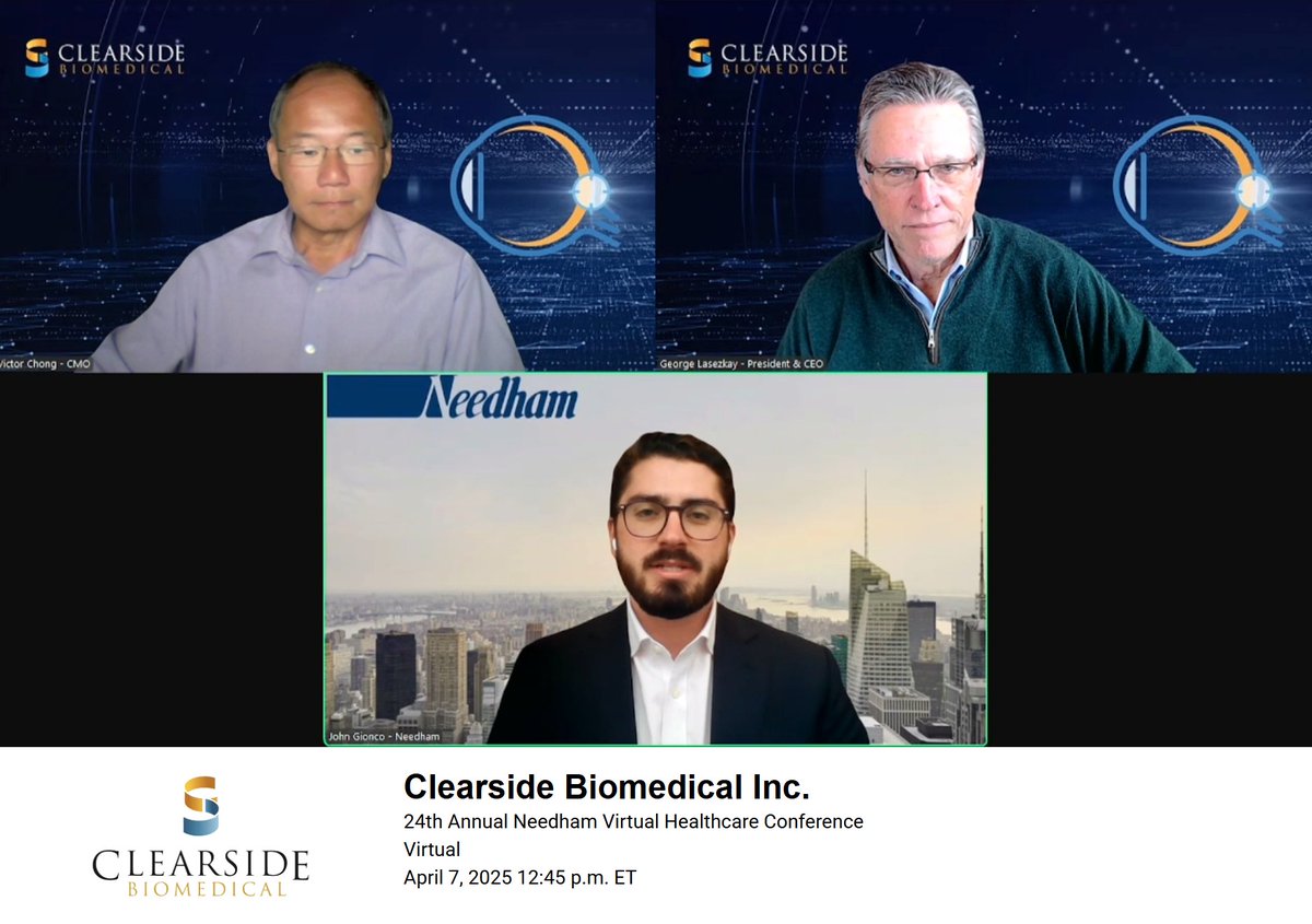 clearsidebio's tweet photo. Our own George Lasezkay and Victor Chong (@eretina ) were honored to participate in a #firesidechat at the 24th Annual #Needham Virtual #Healthcare Conference yesterday. Did you miss it? You can watch the recording here: https://t.co/uL9XEbdx0A
#ophthlamology #ClearsideBio $CLSD https://t.co/0WNmXSDK94