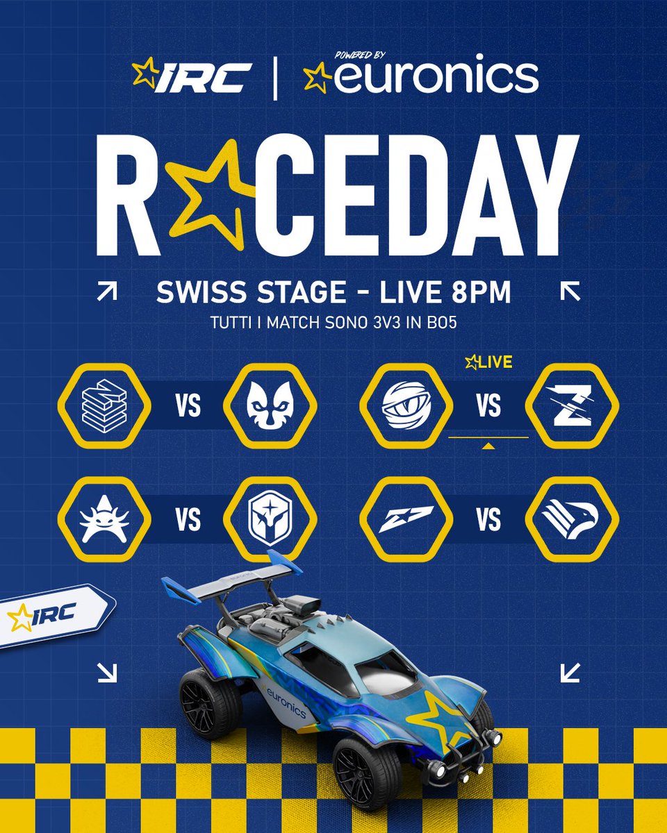 L'attesa è finita: oggi torna l'Italian Rocket Championship! 
Chi conquisterà la vetta? Chi sorprenderà tutti? Preparati a vivere lo spettacolo! 🔥Alle 20 si parte LIVE con i primi scontri del campionato! Segui la diretta su Twitch 📺
#italianrocketchampionship #irc #rocketleague