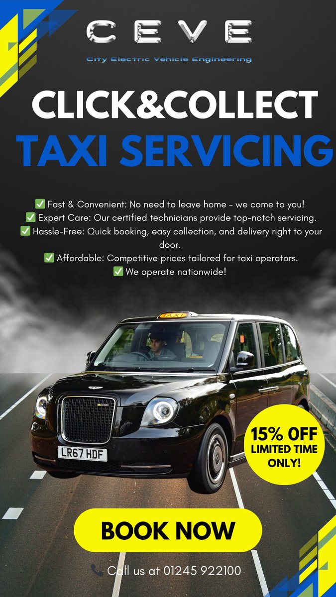 Nationwide Taxi Click &amp; Collect Servicing – We Come to You, Anywhere! 🚖

No matter where you are, we’ve got you covered! Simply book online, and we’ll pick up, service, and return your taxi – all while you focus on the road. Fast, convenient, and nationwide!

#evtaxis