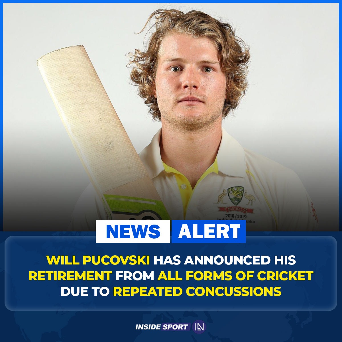 InsideSportIND's tweet photo. Former Australia Test opener Will Pucovski has retired from all forms of cricket with immediate effect due to repeated concussions.

#WillPucovski #CricketAustralia #CricketTwitter https://t.co/G3rY5SPGxJ