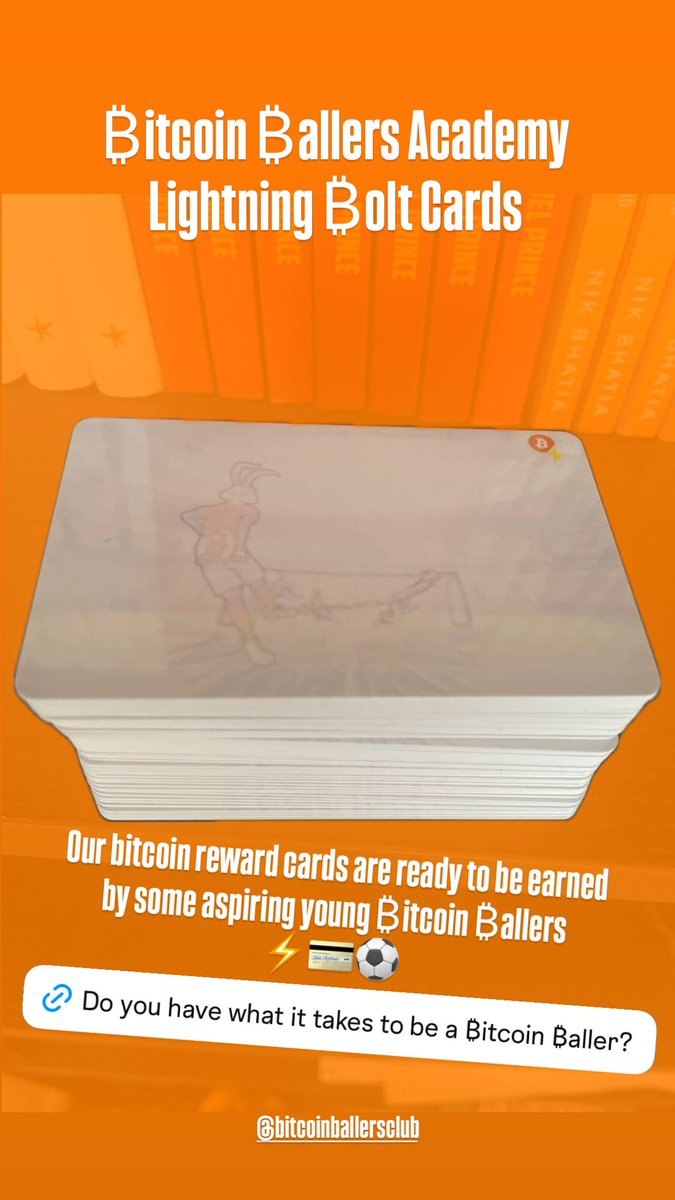 ₿itcoin ₿allers Academy lighting bolt cards by <a href="/LaserEyesCards/">Laser Eyes Cards</a> ⚡️💳

Ready to be earned by some aspiring young ₿allers 🐇📙⚽️

Do you have what it takes to be a ₿itcoin ₿aller?

🍊💊🔗 orangepill.app.link/f9r1dYGIoSb