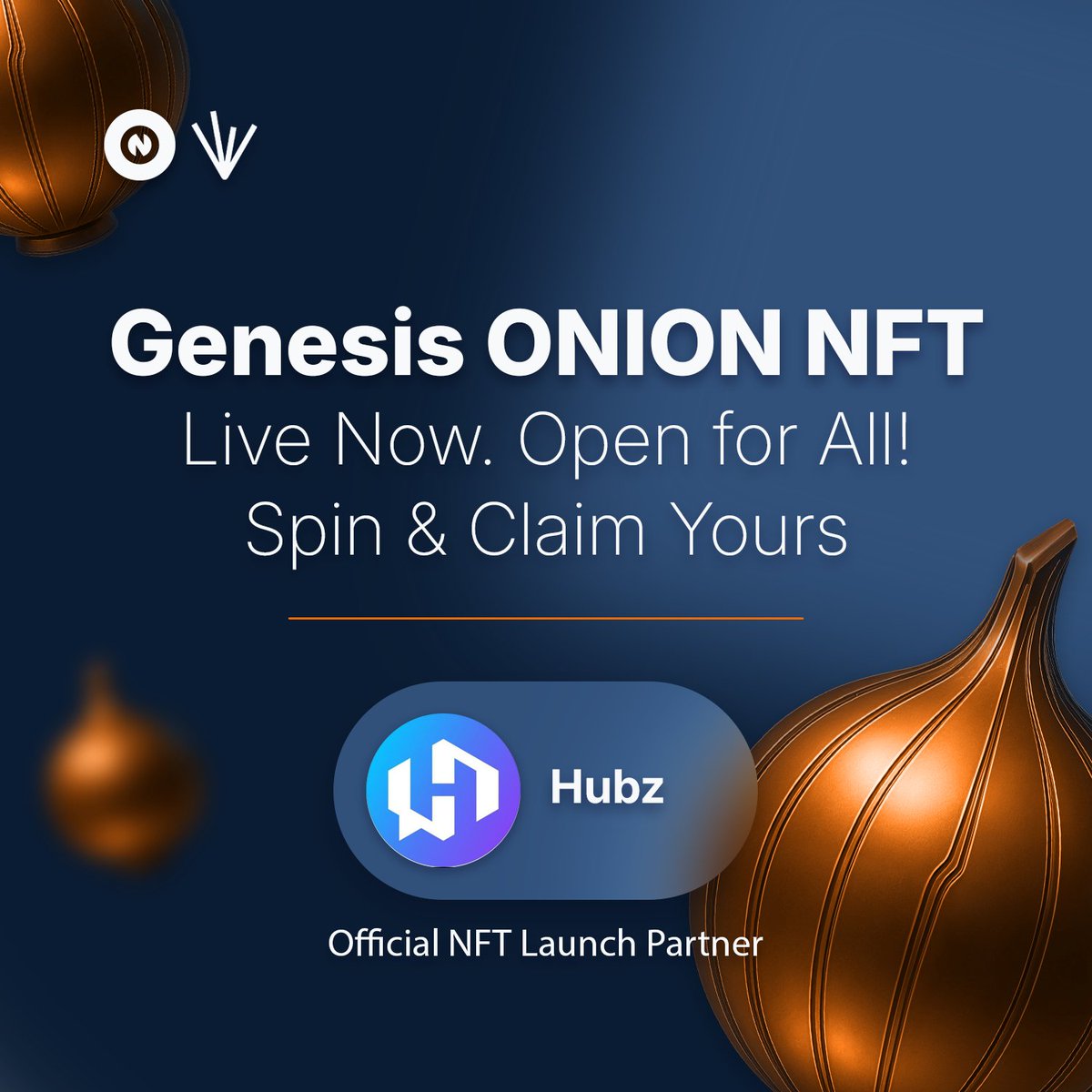 HubzNetwork's tweet photo. We’re partnering with @ontonbot to support Genesis ONIONs NFTs. The biggest 2025 NFT launch on $TON is here.

Mint your way to the $ONION airdrop, ONTON’s native token launching soon.

How it works:
- Visit the Minting App
- Pay 5 TON to spin
- Unwrap Gold, Silver, and Bronze Genesis ONION NFTs
- Collect sets of Gold, Silver, and Bronze to boost your airdrop multiplier

All holders of Genesis ONIONs will get an airdrop. Don’t sleep before they’re sold out.