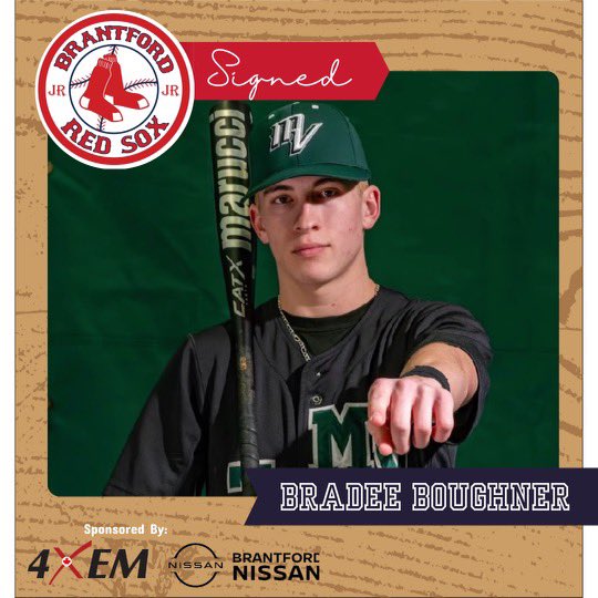 Signed!  Local Brantford talent INF/RHP Bradee is a JR Redsox for the upcommg season!  Currently studying and playing his college baseball at Mohawk Valley CC!
Welcome Bradee!