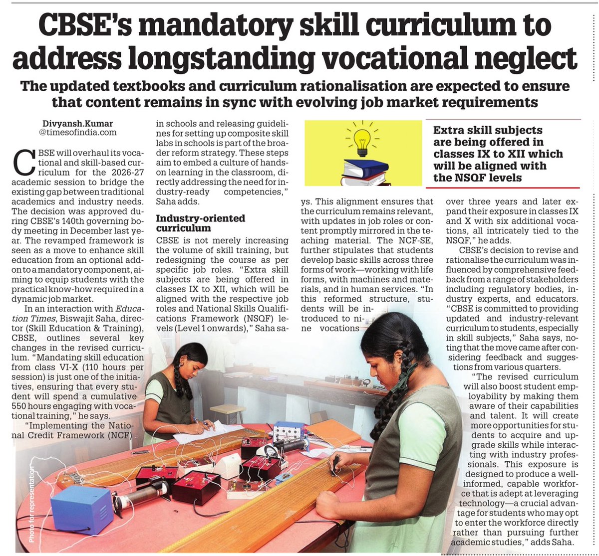 CBSE’s mandatory skill curriculum to address longstanding vocational neglect

Read my full story here | educationtimes.com/article/newsro…

#CBSE #Skill #education  #VocationalTraining