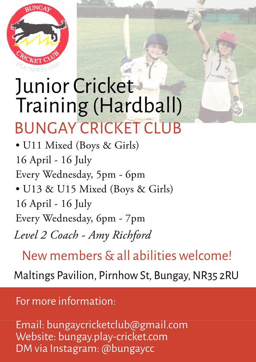 Outdoor training sessions start next week and we're here for it! 🏏 

#Bungay #BlackDogCricket #Cricket
