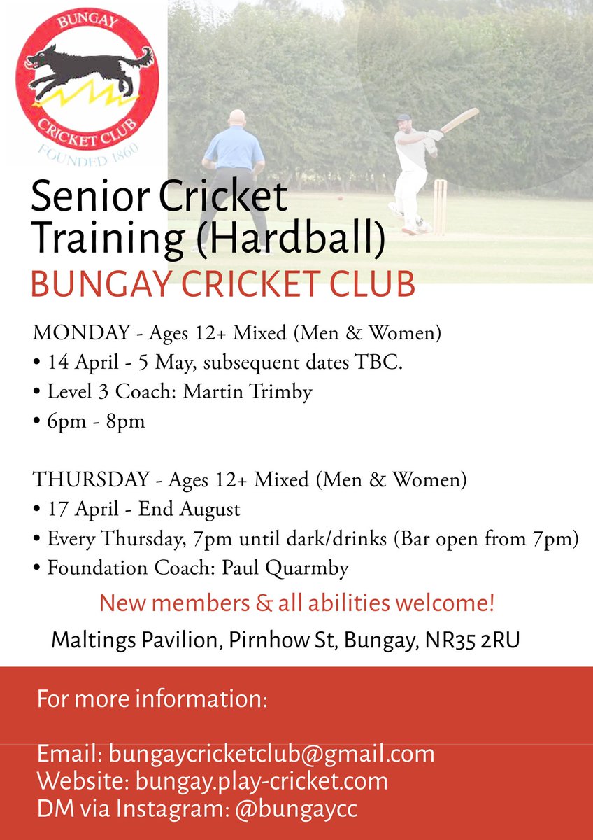 Outdoor training sessions start next week and we're here for it! 🏏 

#Bungay #BlackDogCricket #Cricket