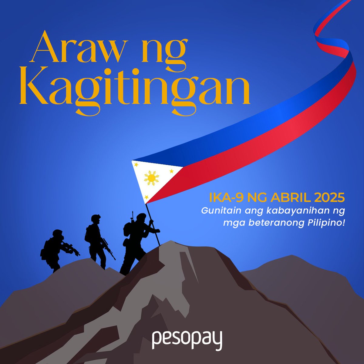 PesoPay's tweet photo. Ating isabuhay ang kagitingan ng mga beteranong Pilipino na nakibaka sa panahon ng pandaigdigang digmaan. 🇵🇭

To learn more, visit us at 🌐 https://t.co/z4efnj5h4H

#PesoPay #PaymentGatewayPh #PaymentGateway #PaymentChannel #PaymentOptions #PaymentProvider #ArawNgKagitingan https://t.co/VFQMnz9el2