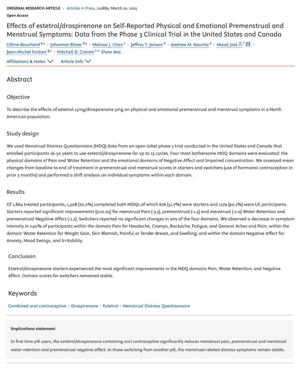 Contraception (@contraceptionjl) on Twitter photo Can birth control do more than prevent pregnancy? đź’Š
This article shows that estetrol/drospirenone, a combined oral contraceptive, can also reduce both physical and emotional menstrual symptoms.
In a large Phase 3 trial across the US and Canada, first-time pill users saw Can birth control do more than prevent pregnancy? đź’Š
This article shows that estetrol/drospirenone, a combined oral contraceptive, can also reduce both physical and emotional menstrual symptoms.
In a large Phase 3 trial across the US and Canada, first-time pill users saw