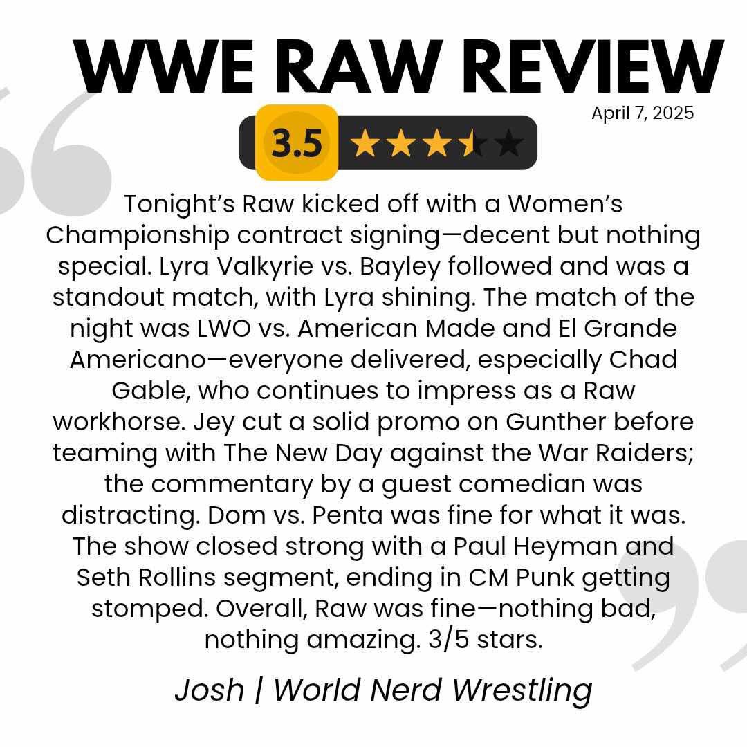 WNWPod's tweet photo. A little late on the raw review this week but that’s ok there wasn’t much going on #WWERawonNetflix #Wrestlemania41 #WWE #prowrestling #podcast https://t.co/FJgRa7qqEY