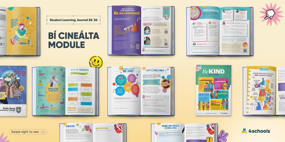 Big news! 🎉 
Our 2025/26 Student Learning Journals have been significantly enhanced to support the Bí Cineálta (Be Kind) programme in schools 💛 
Helping students reflect, grow, and build a kinder school community every day. 🌱📘 
#BíCineálta #KindnessMatters