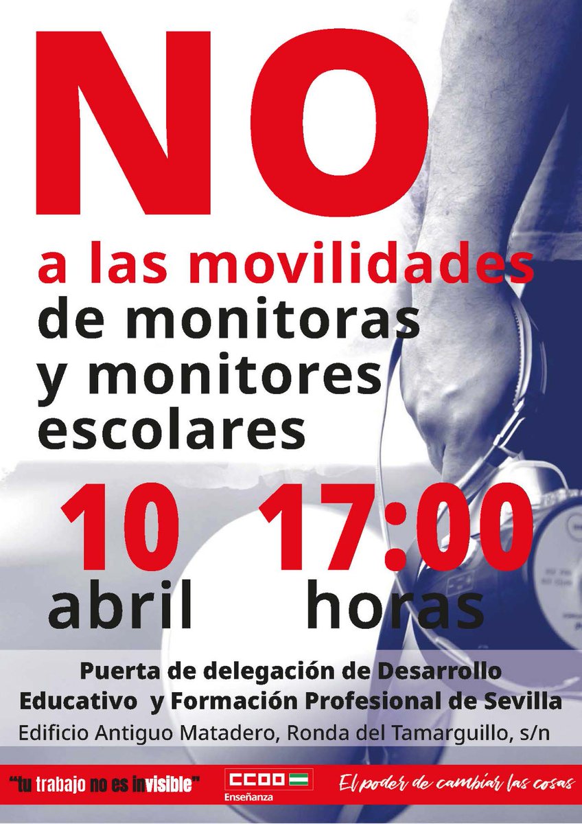 CCOOEnsenanzaSV's tweet photo. Pasado mañana convocamos concentración en Sevilla contra las movilidades forzosas de las monitoras y monitores escolares, alterando los resultados de un proceso selectivo.

#SomosLaEnseñanzaPública https://t.co/BpcfRCXkXM