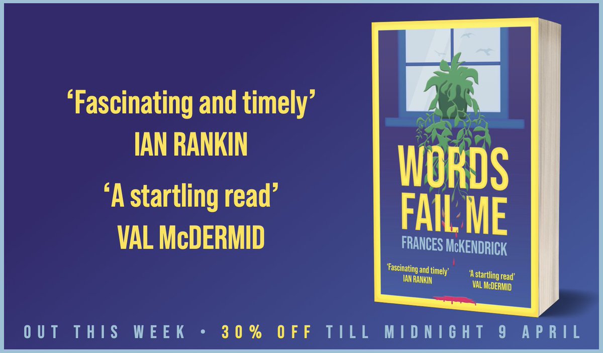 This week we publish Words Fail Me, the debut novel by school counsellor turned crime-writer <a href="/Fran_McKendrick/">Frances McKendrick</a>. It’s an extraordinary book – with the plot of a thriller, but also shining a light on teenage mental health. It’s 30% off till tomorrow night eye-books.com/books/words-fa…