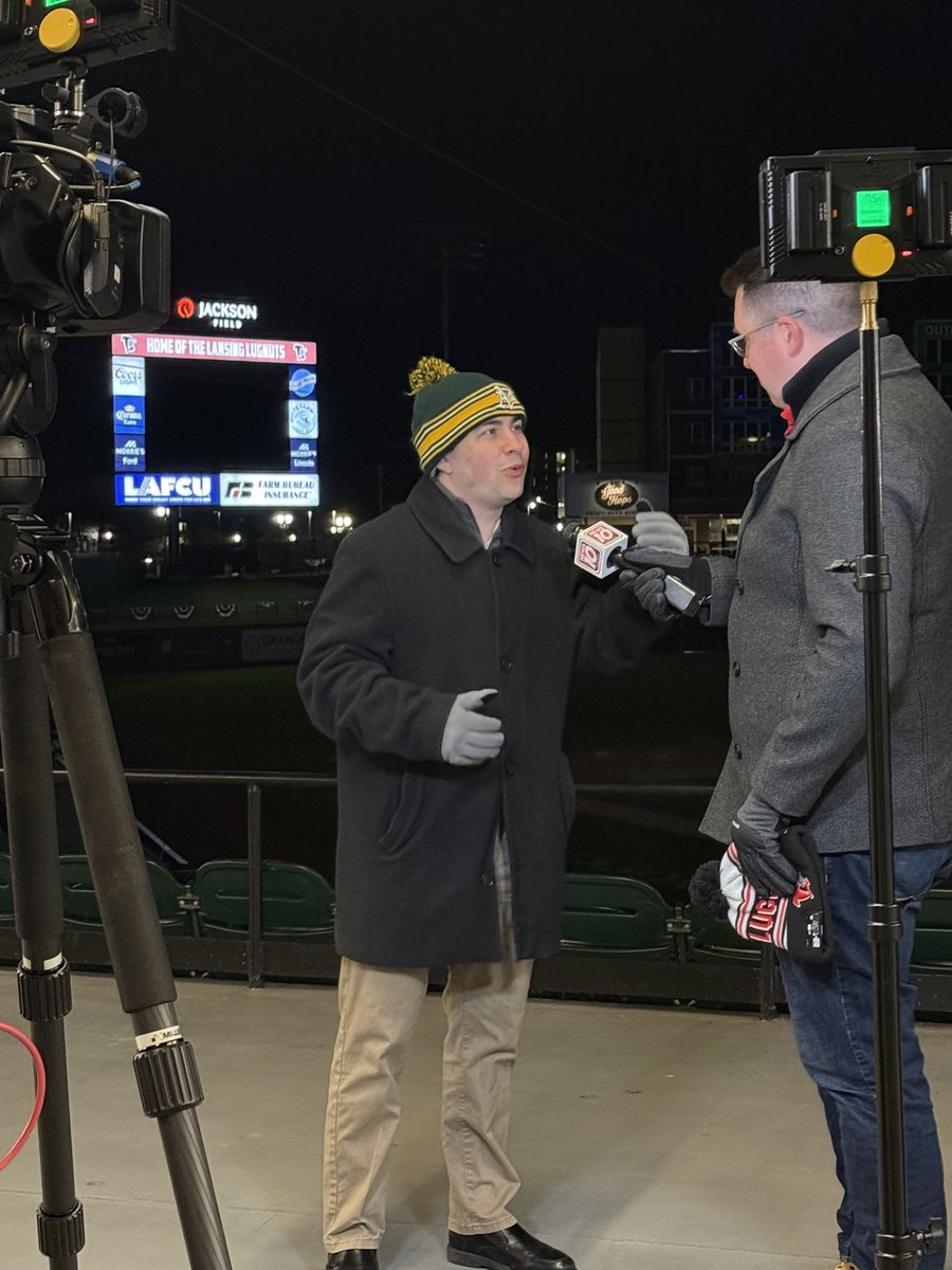 SethWellsTV's tweet photo. It’s opening day for the @LansingLugnuts as they host the Loons at Jackson Field! 

First pitch at 6:05 PM

Big thanks to @jgoldstrass @ZacClark4L and Amanda Rich for joining us on News 10 Today! https://t.co/KHcFT1G5oI