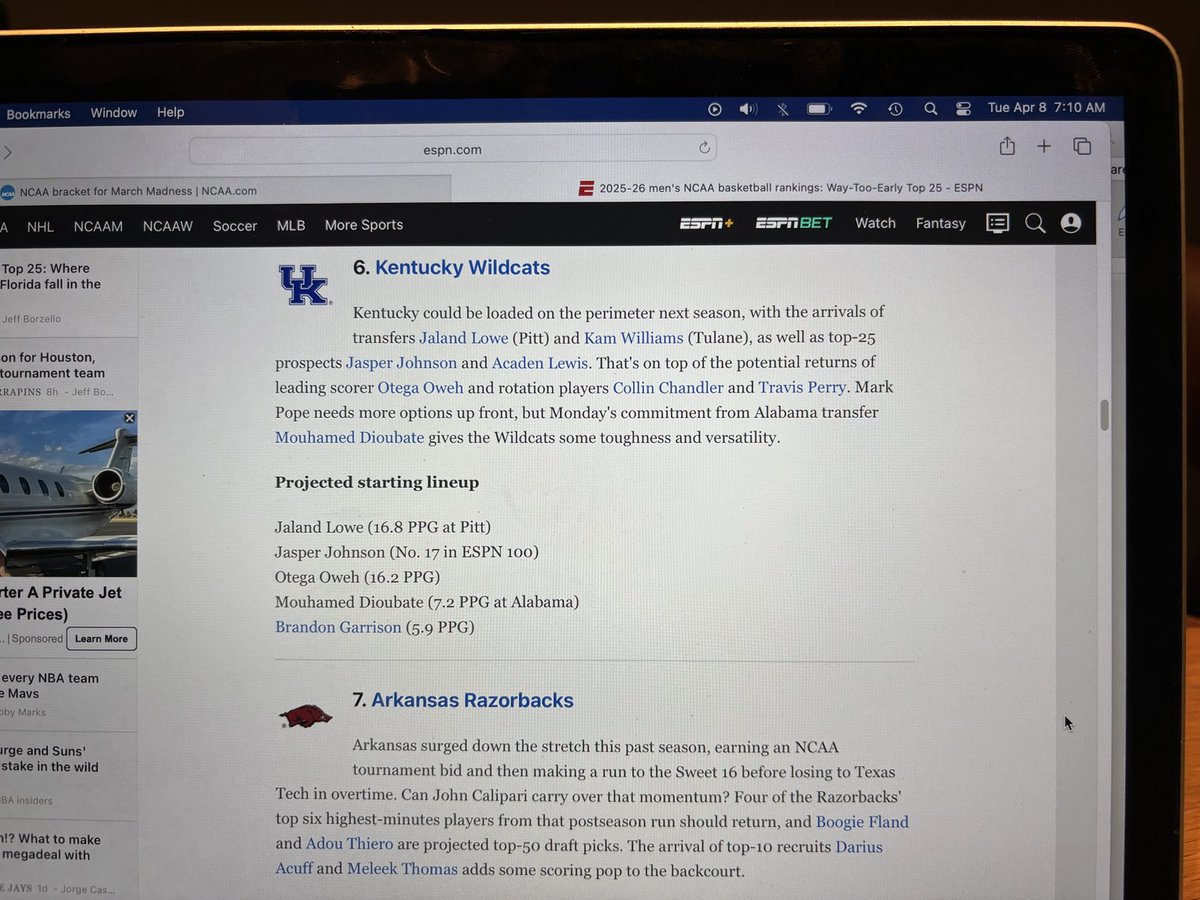 Well Matt?… ⁦mildcats and Cal’s hogs nestled together inside “the-way-too-early” 2026 cbb top ten … ⁦<a href="/LachTalk/">Lachlan McLean 📺</a>⁩ ⁦<a href="/TheCardConnect/">Nick Coffey</a>⁩ ⁦<a href="/ericcrawford/">Eric Crawford</a>⁩ ⁦<a href="/finebaum/">Paul Finebaum</a>⁩