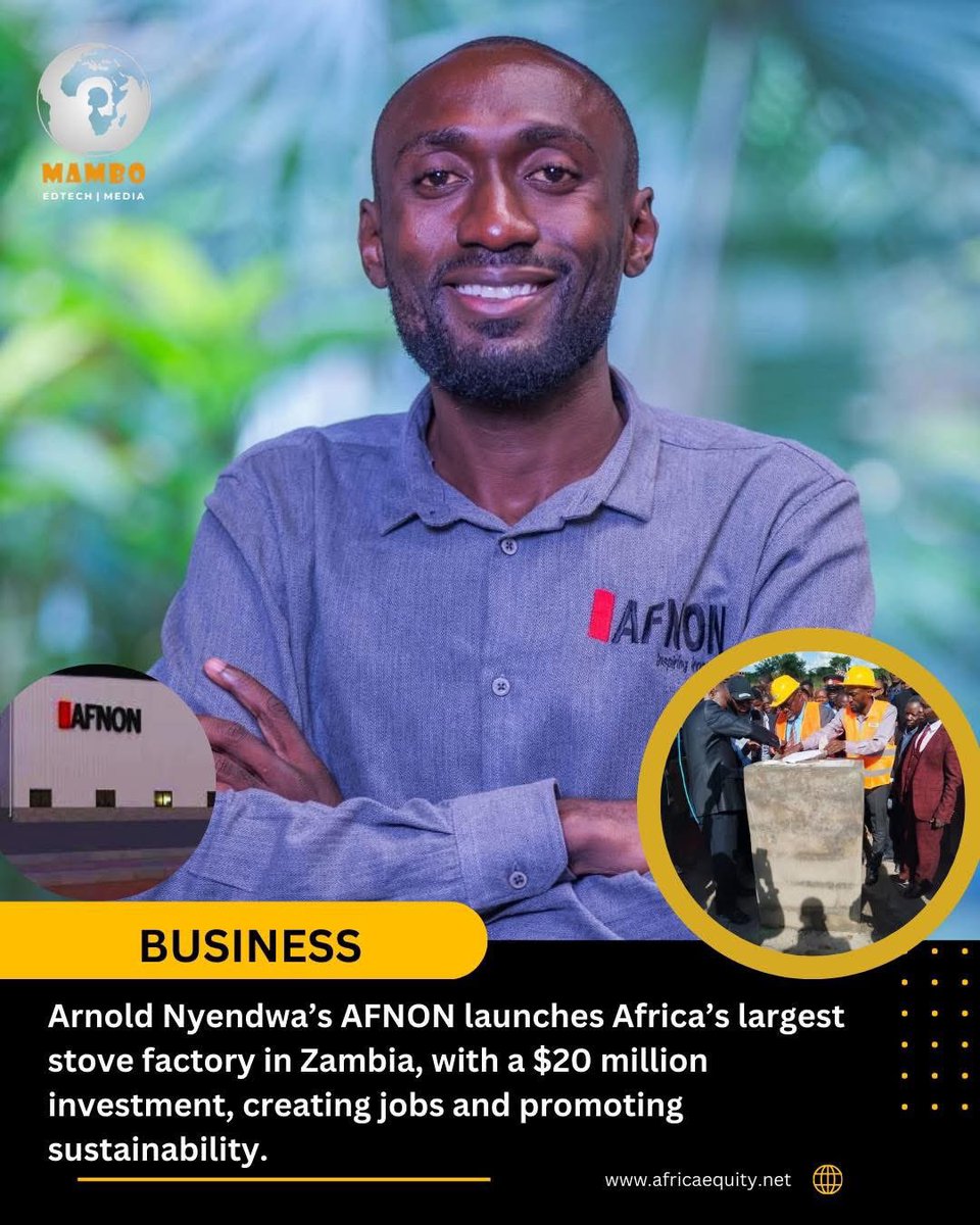 TOAvibes's tweet photo. Congrats 🎉Arnold Nyendwa CEO of AFNON who launched Africa’s largest stove factory, The Landmark, in Zambia 🇿🇲. Fully Zambian-owned, it will produce 1 million stoves monthly creating 3,000 jobs &amp; driving exports to COMESA and SADC nations. 🙌🏿🖤👏🏿
#Africa #Innovate https://t.co/HxKkFJsILO