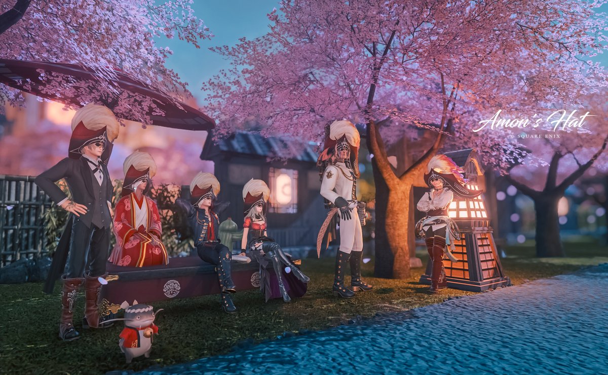 Milius_K's tweet photo. 桜並木と虹色羽帽子
#FF14 #アモンハット #アニマ並木道 https://t.co/u3dIFGcM2N