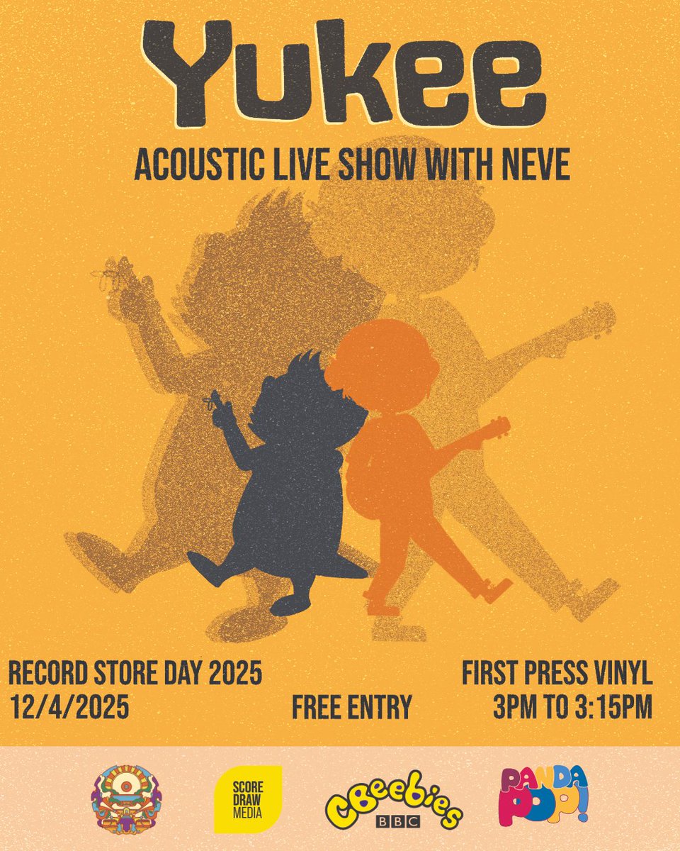 OfficialYukee's tweet photo. 🎶 Record Store Day 2025 🎶

Join us for a special family friendly acoustic show this Saturday at @first_vinyl to celebrate Record Store Day and the launch of the Yukee's Garden Party LP🥳

@ScoreDrawMusic @CBeebiesHQ @ilovealcopop https://t.co/bBZ4HtVImb