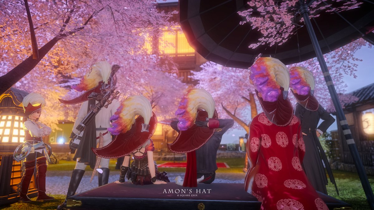 Milius_K's tweet photo. 桜並木と虹色羽帽子
#FF14 #アモンハット #アニマ並木道 https://t.co/u3dIFGcM2N