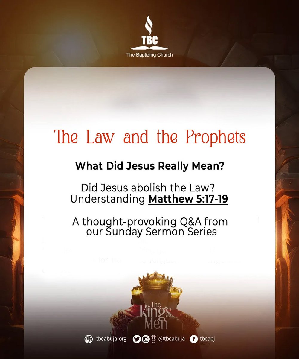 The King’s Men: The Law and the Prophets – What Did Jesus Really Mean?

Did Jesus abolish the Law? Understanding Matthew 5:17-19

A thought-provoking Q&amp;A from our Sunday Sermon Series

#THREAD