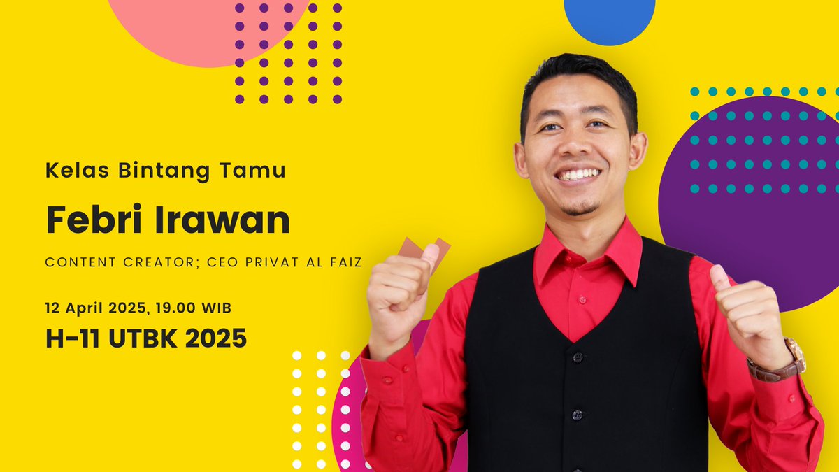 fauzanalrasyid's tweet photo. 🥁FREE CLASS🥁
Materi Pemahaman Kuantitatif
Bersama Kak Faiz (@Privatalfaiz)
H-11 UTBK
Sabtu, 12 April, 19.00 WIB
Registrasi: https://t.co/RnZSMNheGQ