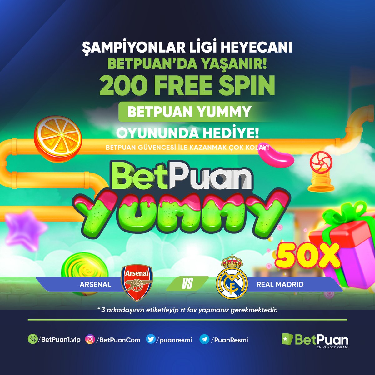 puanresmi's tweet photo. 🏆 ŞAMPİYONLAR BETPUAN'DA KAZANDIRIYOR! 200 FREE SPIN SİZLERİ BEKLİYOR!

⚽#ARSENAL 🎯 #REALMADRID

🎉 BETPUAN HASTAGI İLE 3 ARKADAŞINIZI ETİKETLEYİN VE TAHMİNİZİ İLETİN BU HEYECANA ÖZEL 200 FREE SPINI YAKALAYIN

🏆 #DETAYLAR; https://t.co/FKptQBlqWc

#puancom #puangiris #puanvip https://t.co/1JOuLF3kRG