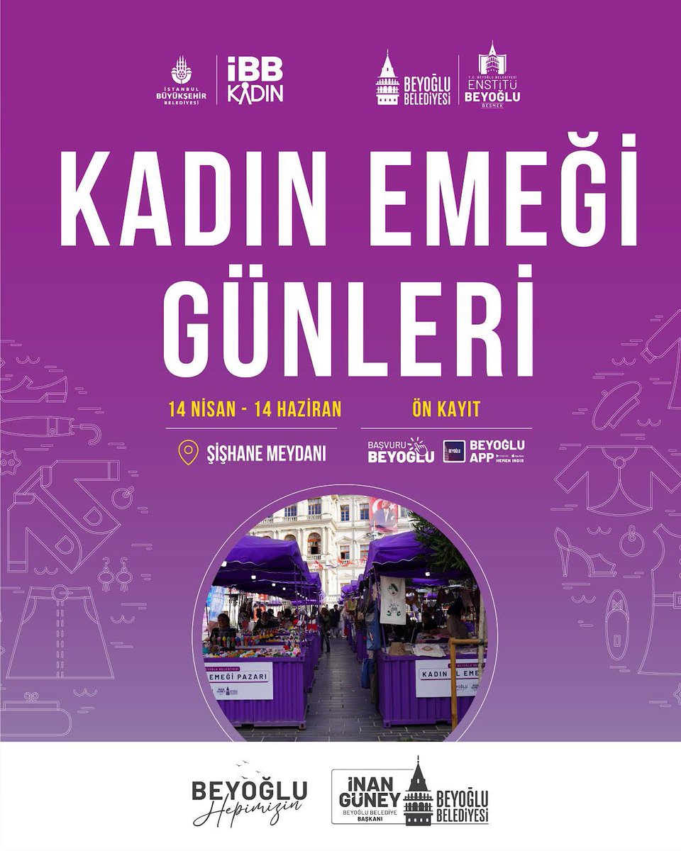 BeyogluBld's tweet photo. Beyoğlu’nda kadınlar için ekonomik ve sosyal dayanışma alanları oluşturmaya devam ediyoruz. 

İBB Kadın ile birlikte düzenleyeceğimiz Kadın Emeği Günleri’nde, el emeği göz nuru ürünleri sizlerle buluşturacak emekçi kadınlara ev sahipliği yapacağız.

🗓️ 14 Nisan – 14 Haziran
📍 Şişhane Meydanı
🤳 Başvurularınızı Beyoğlu App üzerinden yapabilirsiniz.