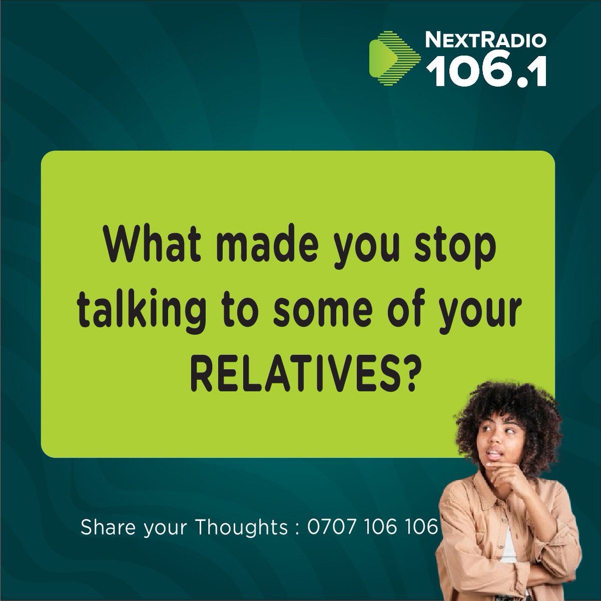 nextradio_ug's tweet photo. WE NEED TO TALK!

What made you stop talking to some of your "RELATIVES"?

#NextMorningSwitch
#NextRadioTRivia #NextRadioUG https://t.co/WjDvS2eOv6