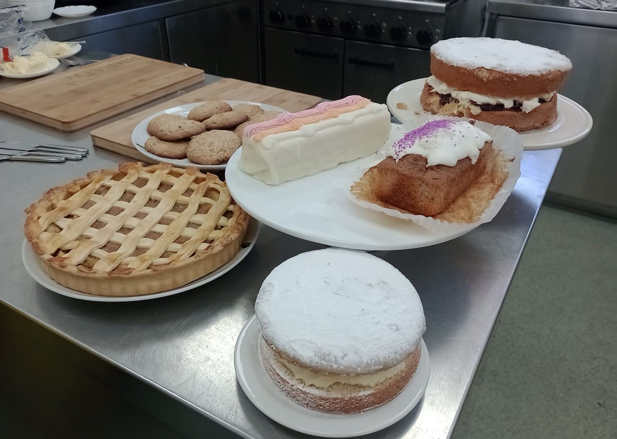 StJohnsRCC's tweet photo. The SJB Community Cafe is open again today from 12-3. Today’s soups are Lentil, Minestrone, Leek & Potato and Cider & Roasted Onion. Here is today’s excellent selection of cakes plus biscuits and tea/coffee. #SJBUddingston #CommunityCafe https://t.co/jZ1NWfIADd