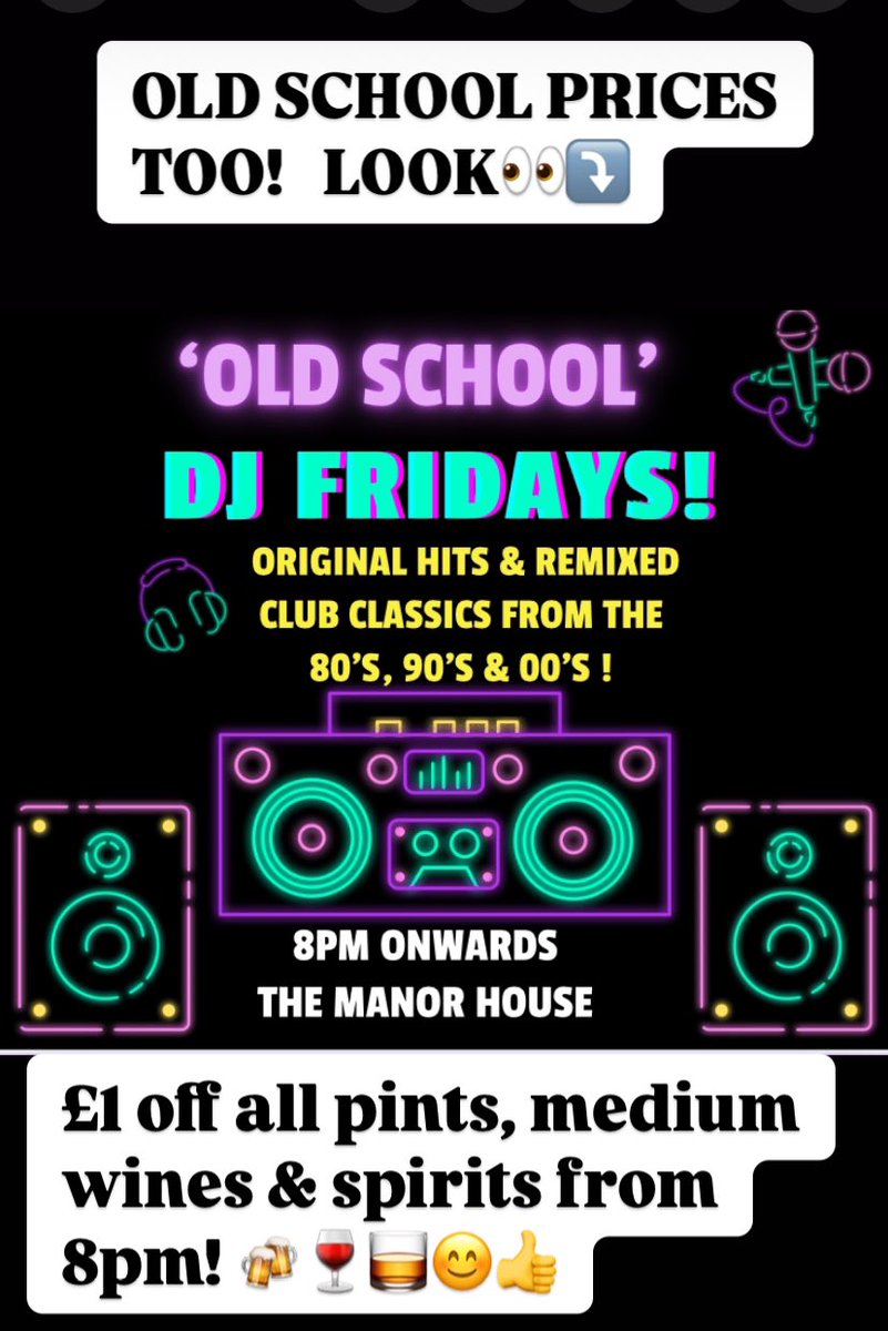 After the HUGE success of our opening ‘OLD SCHOOL’ night last week, we go again this Friday! 😎🙌🔥
🎧🎶DJ BRAD GEE playing all your 80’s, 90’s &amp; 00’s club classics! 
💥AND… our £1 off drink discounts too! ✅😊😊😊