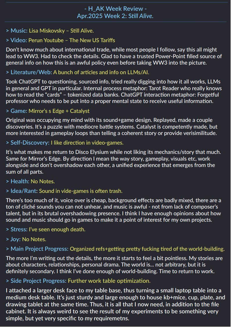 ACompleteHAK's tweet photo. Delayed weekly review.
#weekreview #gamedev #writing https://t.co/QEbUsjE1Ds