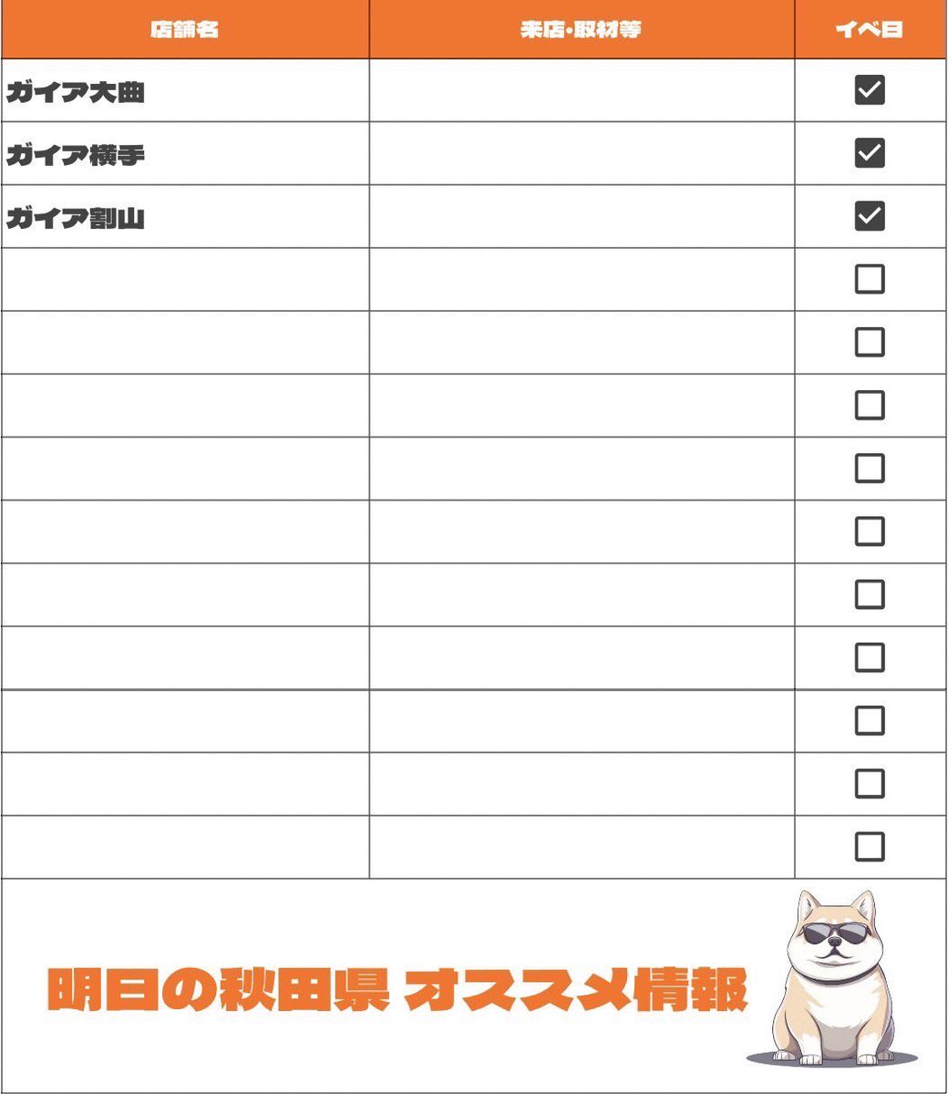 ✪ 4月9日 < 秋田県 >
━ 🎪EVENTS  ━━

❏ ガイア系列
└ 特定日

※特定日は画像を参照