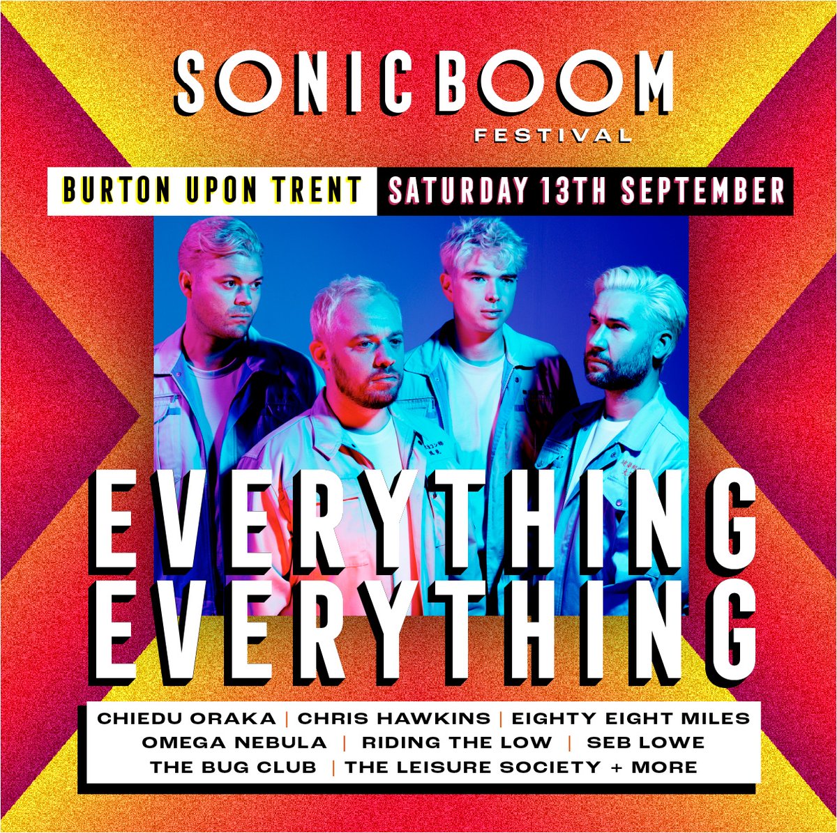 We're super excited to hear the news that the brilliant, Everything Everything will headline the free main stage at the 2025 Sonic Boom Festival on Saturday 13th September! 

Visit the festival website for details. orlo.uk/EEDMl 

#SonicBoomFestival