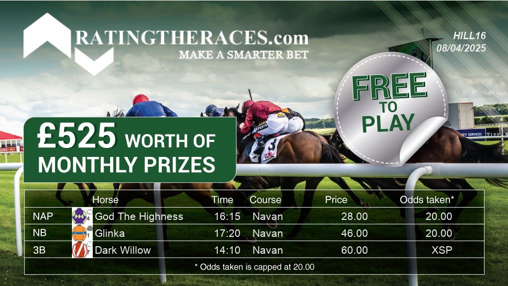 My #RTRNaps are:

God The Highness @ 16:15
Glinka @ 17:20
Dark Willow @ 14:10

Sponsored by <a href="/RatingTheRaces/">RatingTheRaces</a> - Enter for FREE here: bit.ly/NapCompFreeEnt…