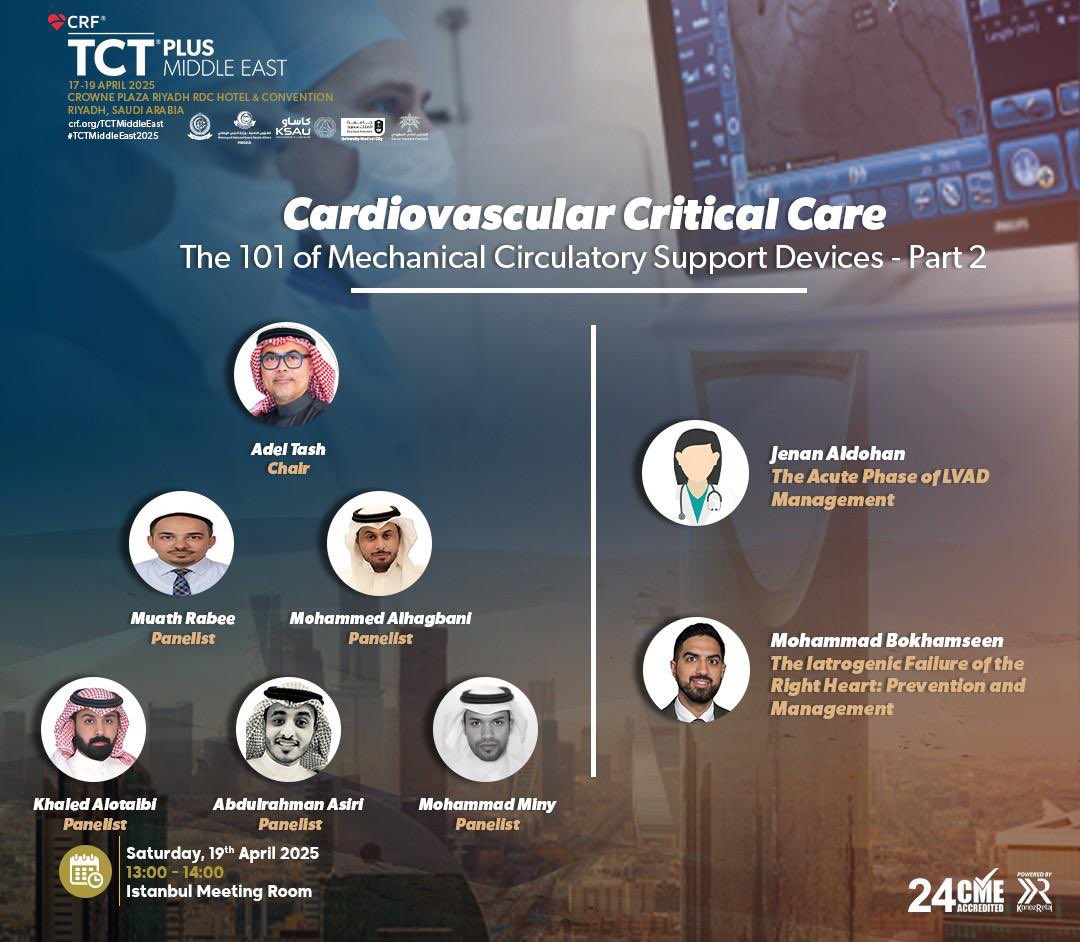 MuathRabee's tweet photo. TCT Middle East is almost here! Join us for cutting-edge discussions in interventional cardiology, Cardiovascular critical care
We’re looking forward to seeing you
#TCTME #Cardiology #criticalcare
@TCT_ME_ @TCTConference @crfheart
@AdelTash @AlkashkariWail @mirvatalasnag https://t.co/bCnhESwRUb