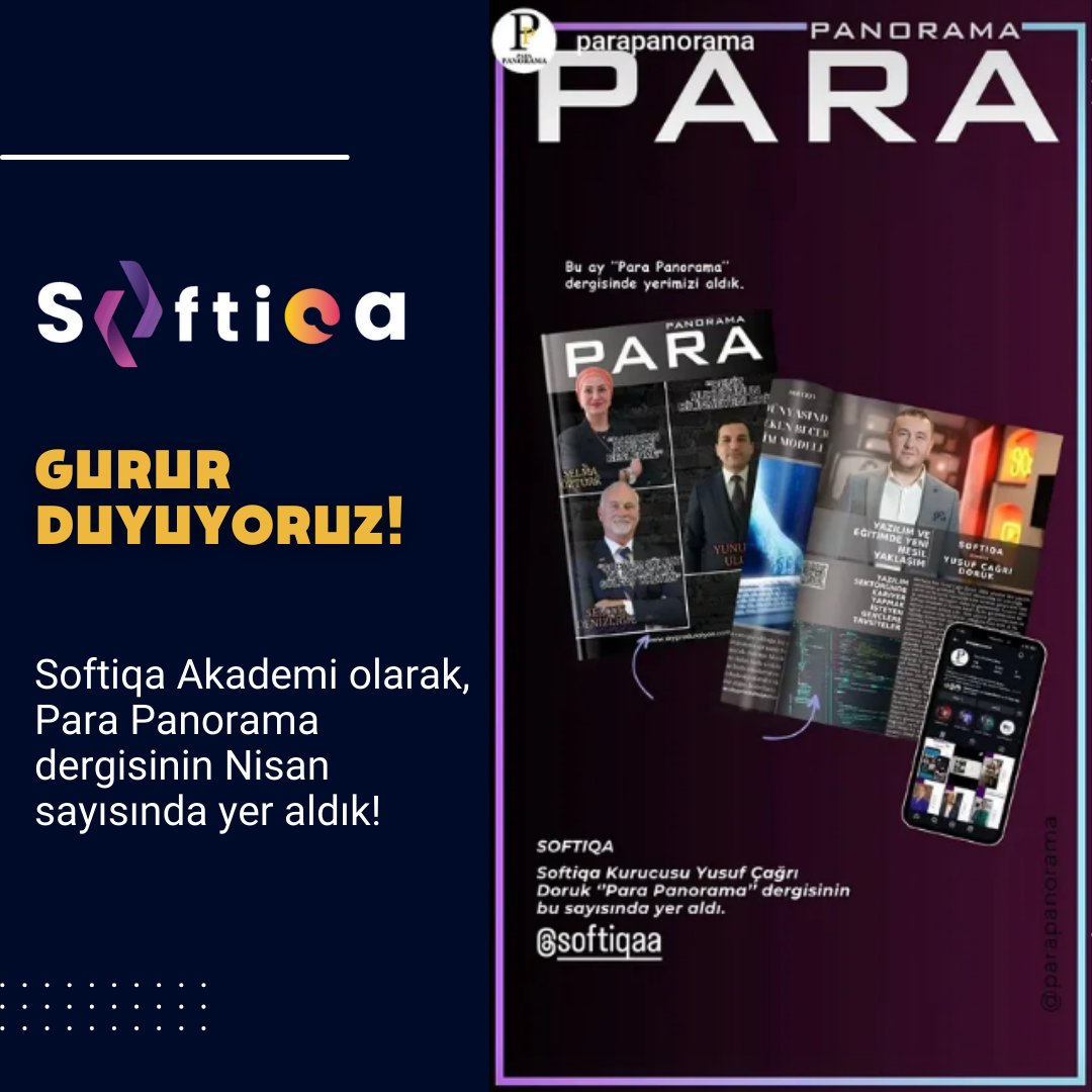 softiqaa's tweet photo. 🎉 Gurur Duyuyoruz!

Softiqa Akademi olarak, Para Panorama dergisinin Nisan sayısında yer aldık! 📖✨

🚀 Geleceği yazmak isteyen öğrencilerimize ilham olmaya devam ediyoruz.

#SoftiqaAkademi #ParaPanorama #YazılımEğitimi #BaşarıHikayesi #SoftiqaileYüksel #GeleceğiYaz https://t.co/L1EnYhzhw3