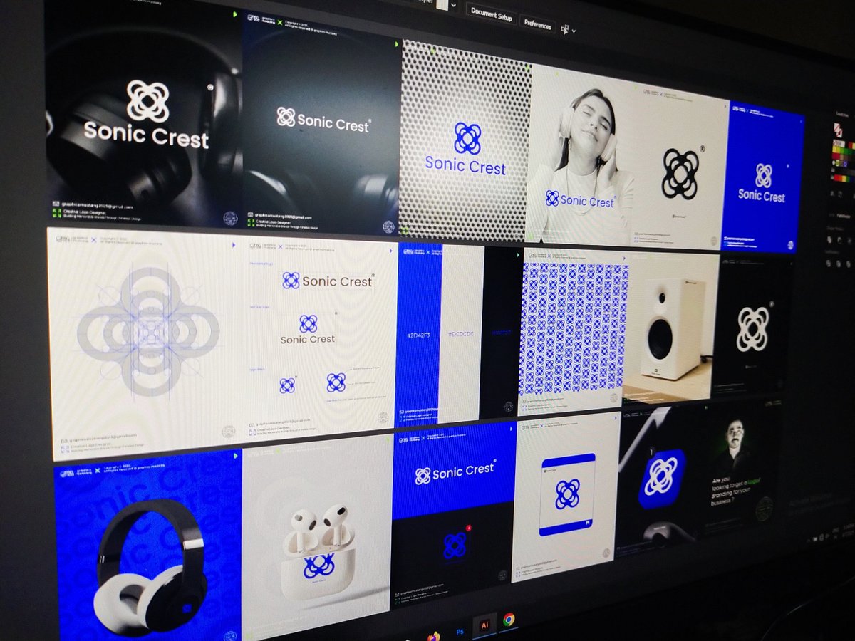 SayanRoy1991's tweet photo. Running project of Logo Design ↘️

Brand Name : Sonic Crest

Logo Icon Style:
Futuristic, sleek, and minimal with a high-tech feel.

#logo #designer #grid #icon #aesthetic #futuristic #artistic #sleek #minimal #minimalist #creative #sound #headphone #tech #audio #technology https://t.co/r8ouBhB29S