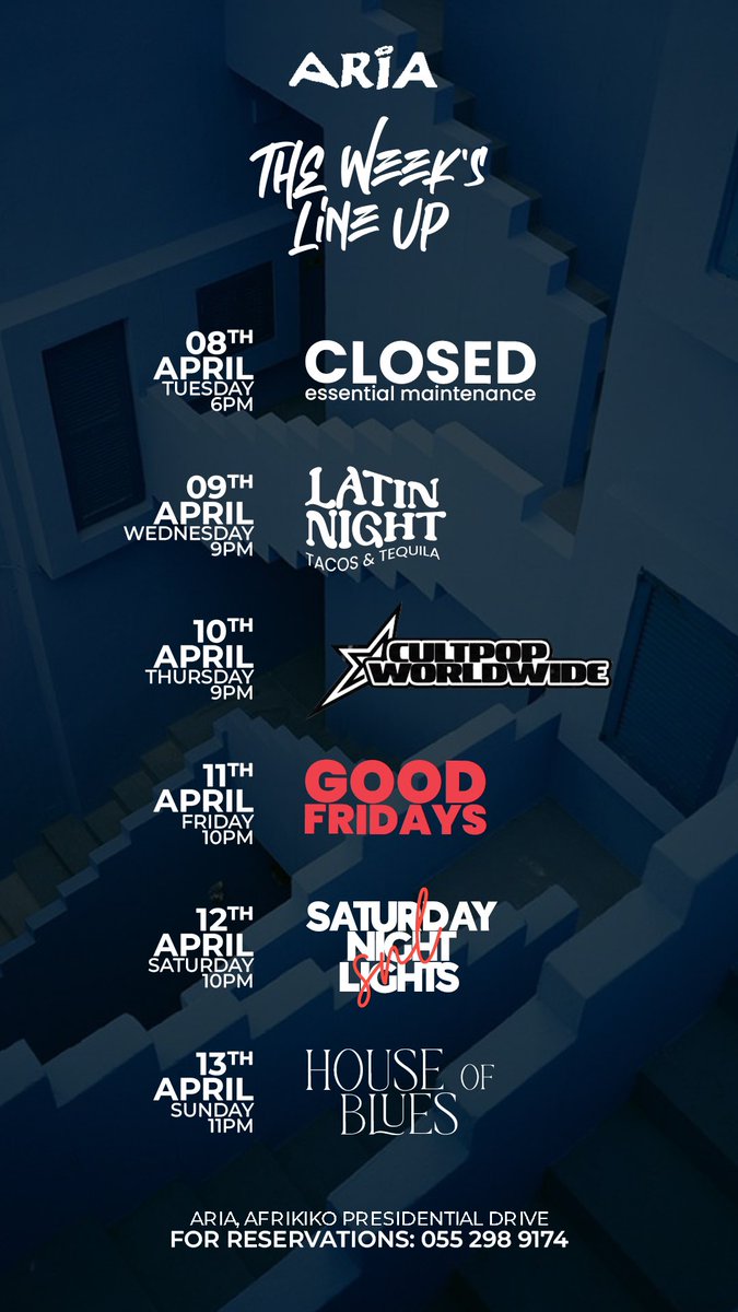ariaaccra's tweet photo. Switching up the play this month of Easter with exciting events, new menu additions and an incredible burst of daiquiri flavors @ariaaccra!🎉🍻
We're closed today, 8th April for Maintenance, but join us from TOMORROW 3pm! See you soon🐣💛 https://t.co/F1jJYgZLoF