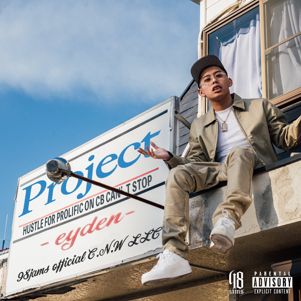 eyden「Project」
2025.03.28 Release
eyden-98jams.bfan.link/Project

Track List：
1. Let’s Get It feat. guca owl (prod. JIGG)
2. Anthem (prod. Tosh)
3. In My Zone (prod. A-KAY)
4. K14 Chain (prod. A-KAY)
5. Freestyle (prod. DJ FRIP a.k.a BEATLAB)
6. Muchu feat. Tiji Jojo (prod. JIGG)