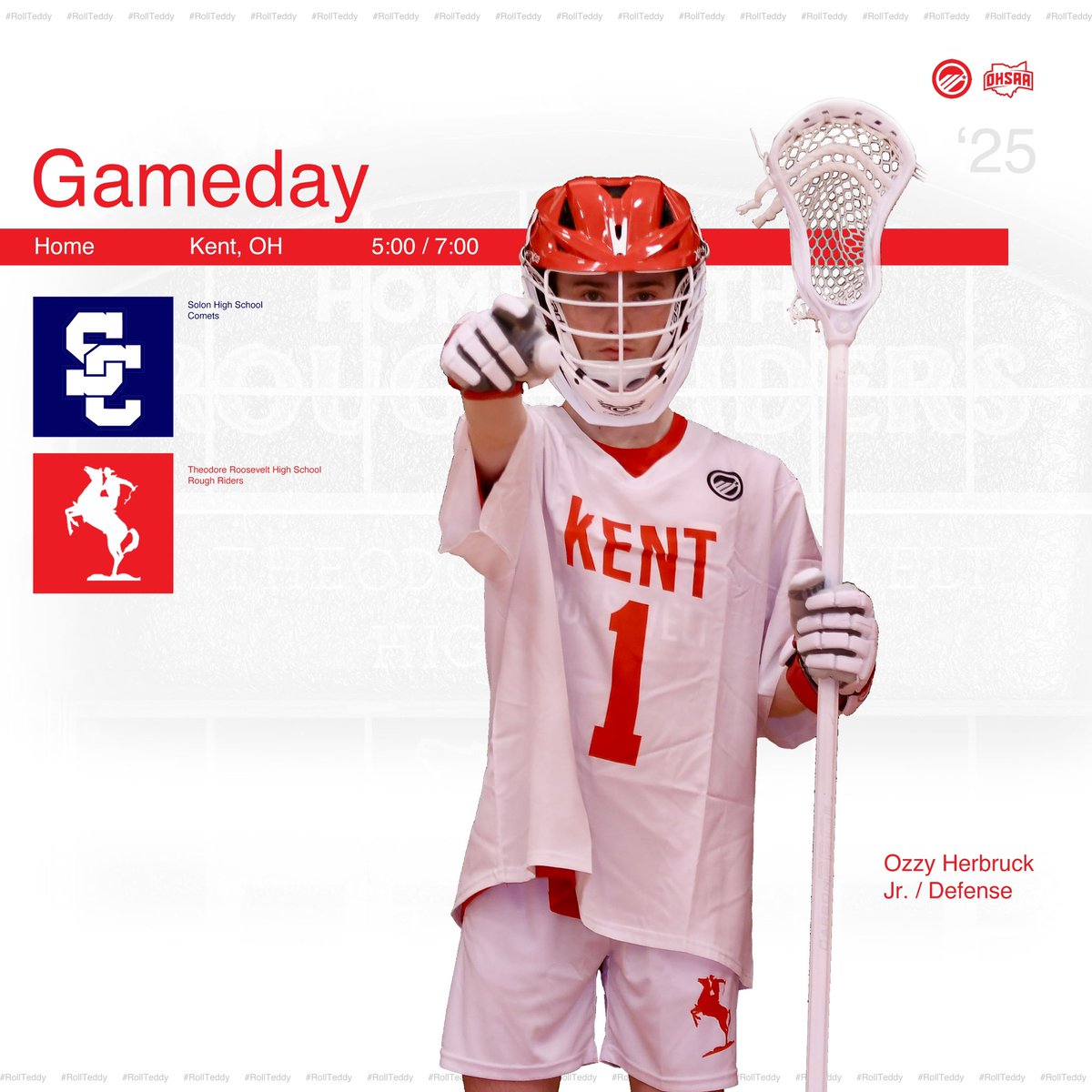 RoughRidersKENT's tweet photo. It’s GAMEDAY for Rough Rider Boys Lacrosse! 🥍🔥

📍  Home vs Solon
⏰ JV – 5:00 PM | Varsity – 7:00 PM

Let’s get after it, Riders! #RollTeddy https://t.co/8JcZ9lAfxU